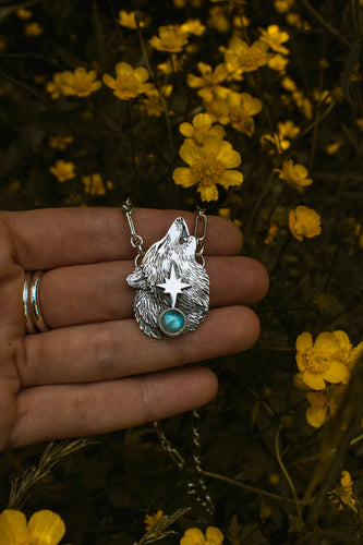 Howling Wolf with moonstone MADE TO ORDER