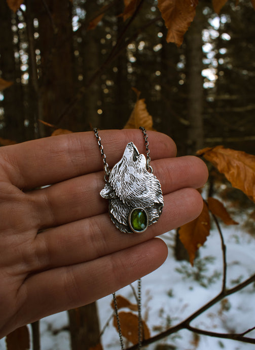 Howling Wolf with Green Tourmaline