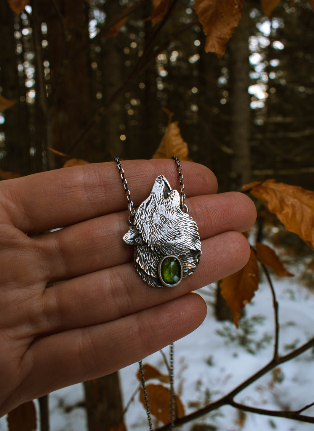 Howling Wolf with Green Tourmaline
