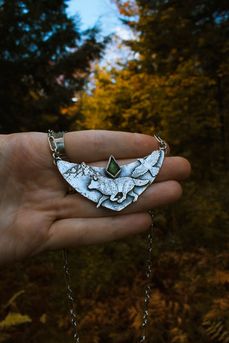 Wolf and Raven Shield Necklace
