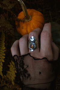 Autumn Witch Pumpkin Shield Ring size 8