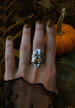 Load image into Gallery viewer, Autumn Witch Pumpkin Shield Ring (Made to Size)