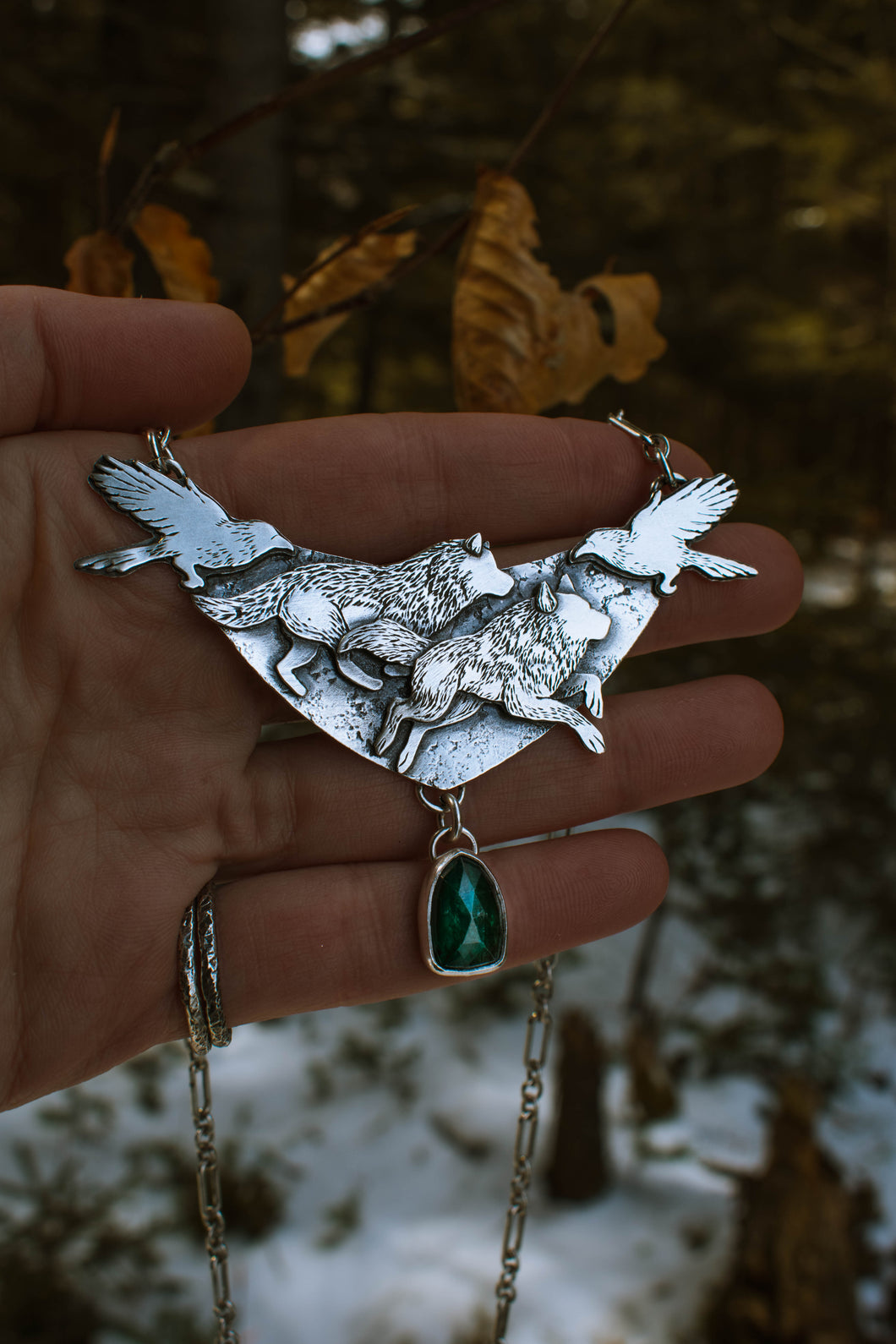 Wolves and Ravens Shield Necklace
